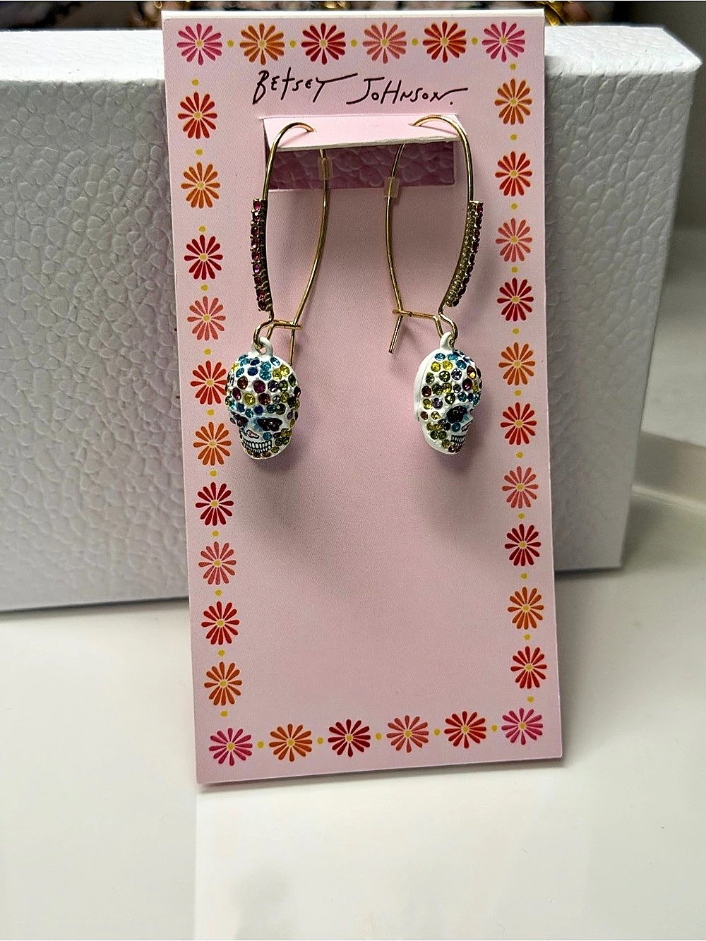 Betsey Johnson NWT Sugar Skull Drop Earring Sugar Gold & Multicolor